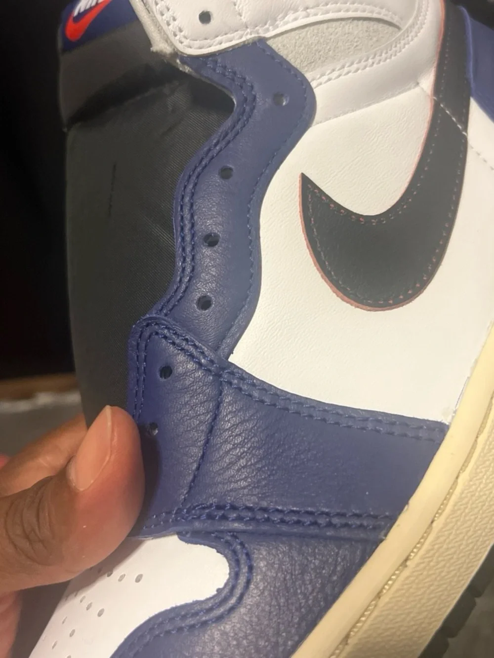Nike Men’s White and Navy High-Top Sneakers with Black Swoosh